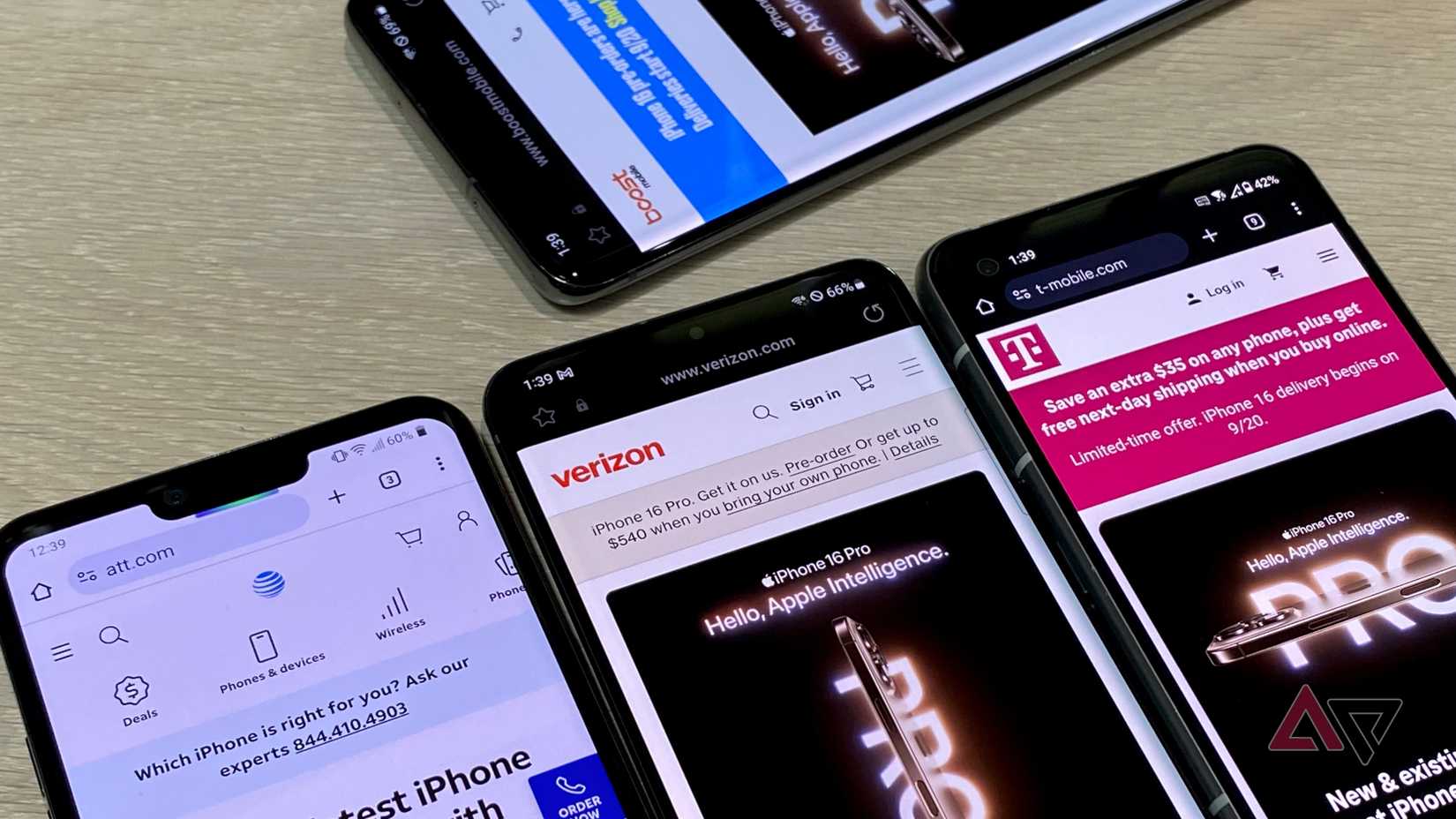 Postpaid phone carrier sites on four phones