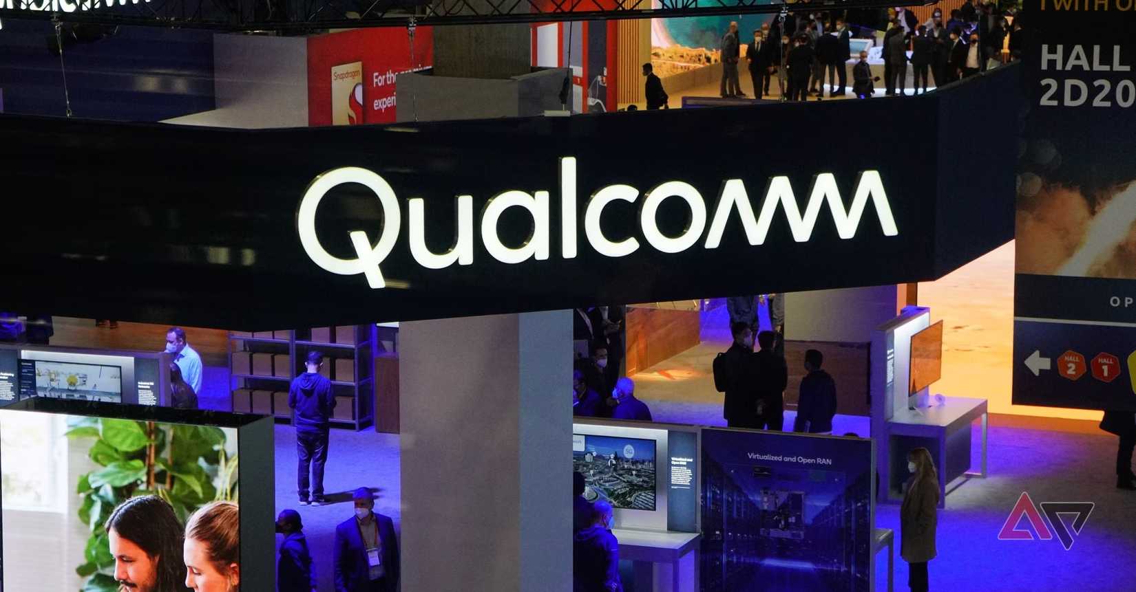 Qualcomm banner in a conference hall