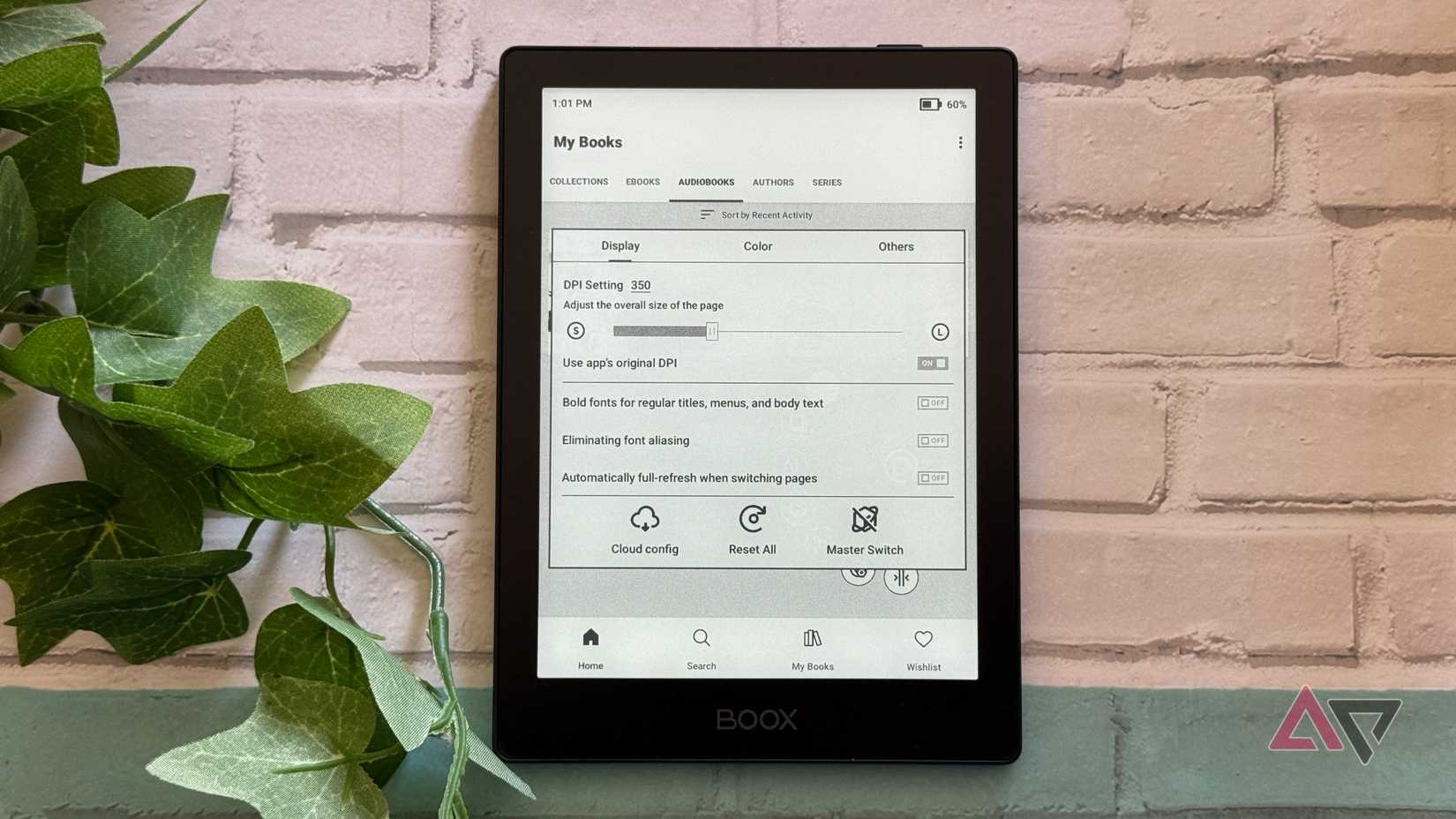 Exibir configurações de personalização no Boox Go 6