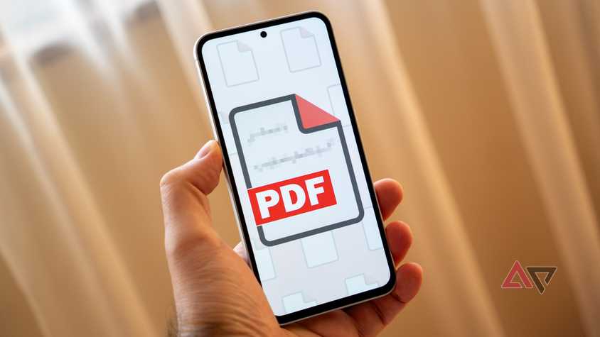 a phone displaying pdf icon held in hand