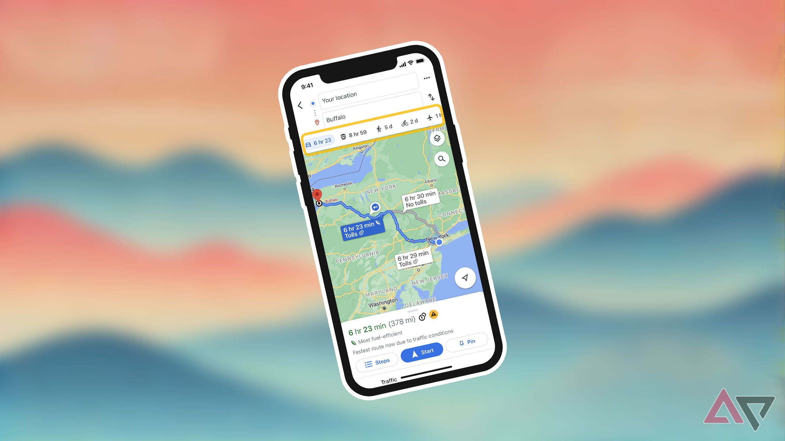 The Google Maps app open on an iPhone
