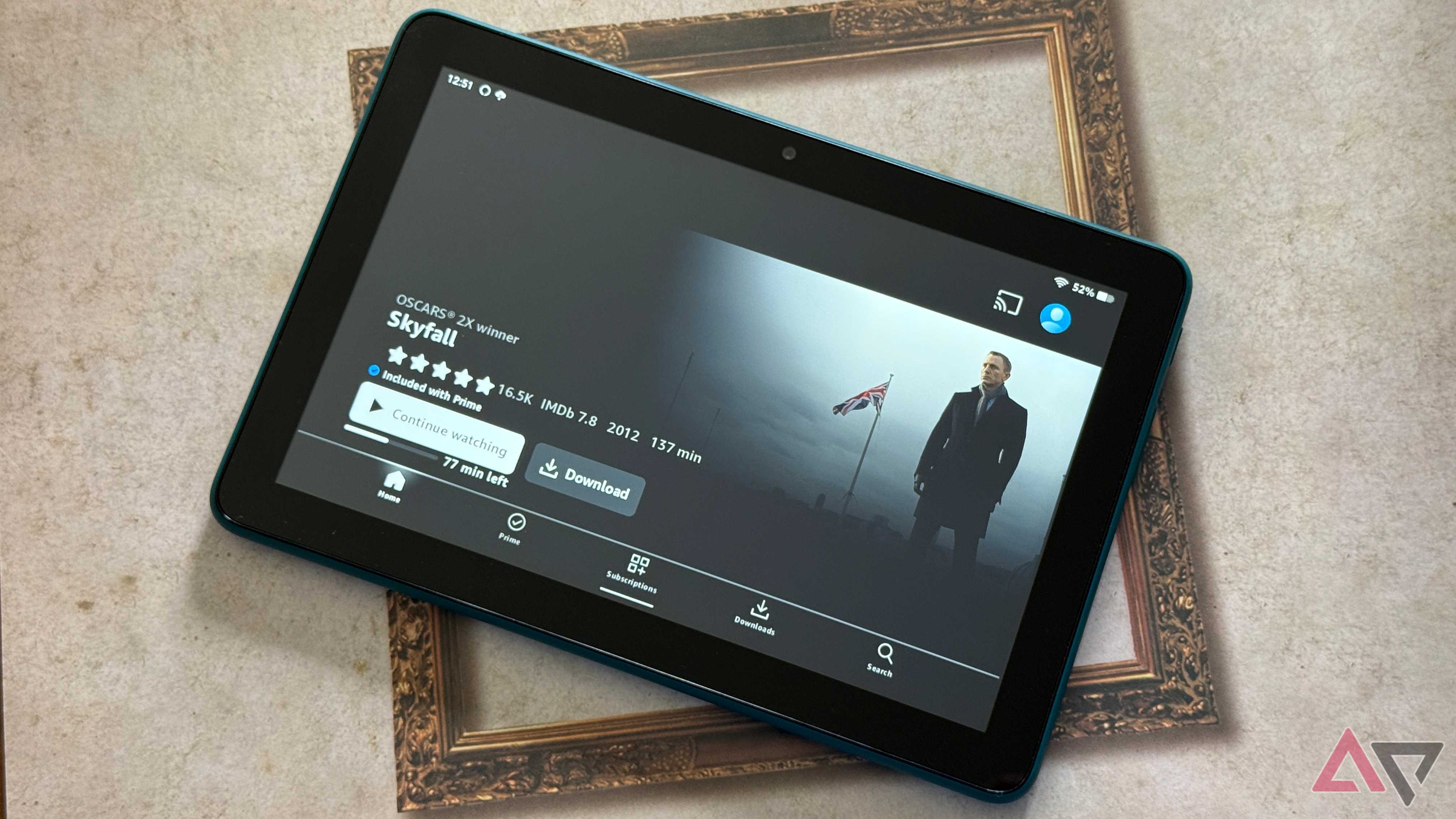Amazon Fire HD 8 displaying the James Bond movie Skyfall
