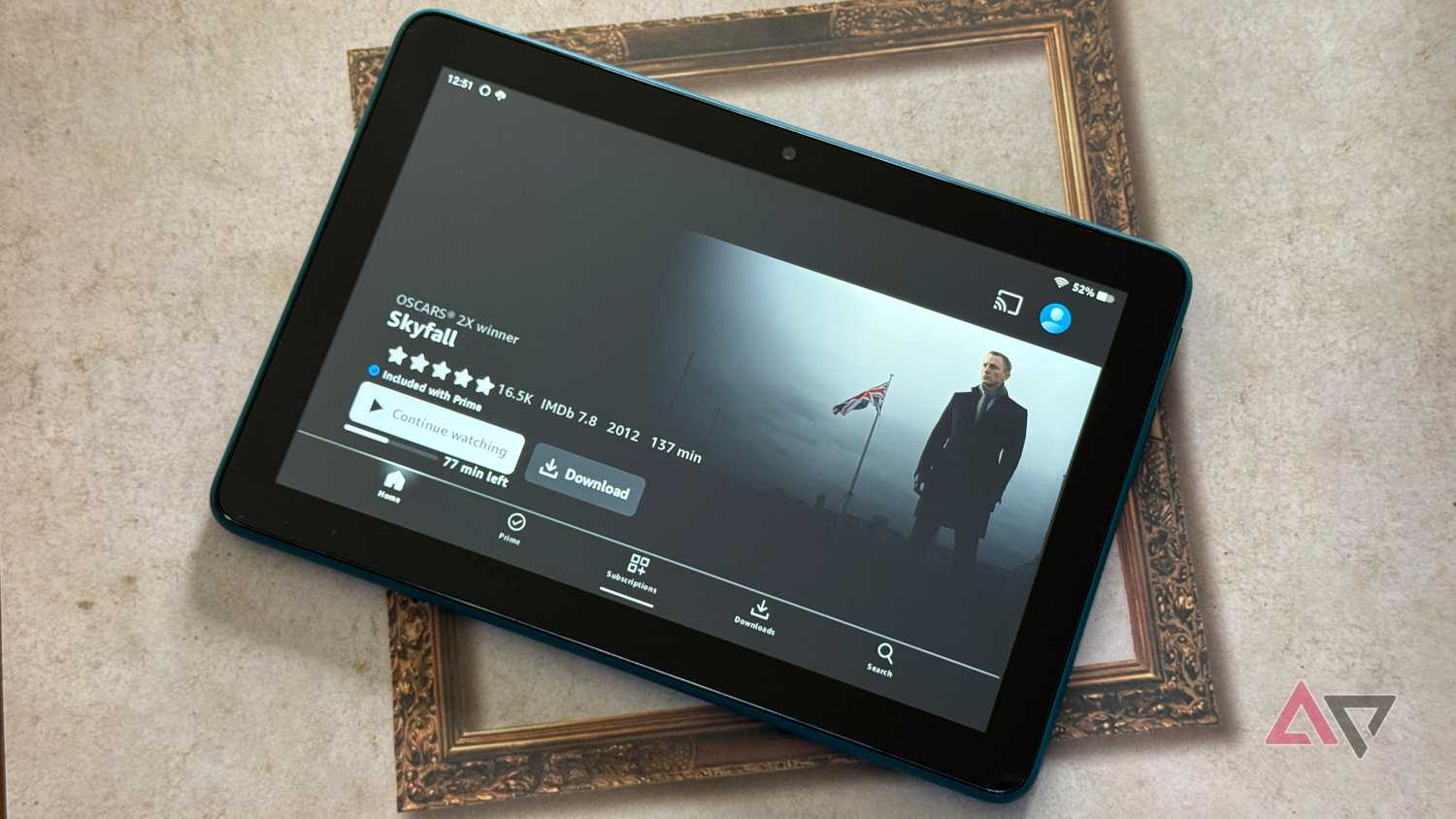Amazon Fire HD 8 displaying the James Bond movie Skyfall