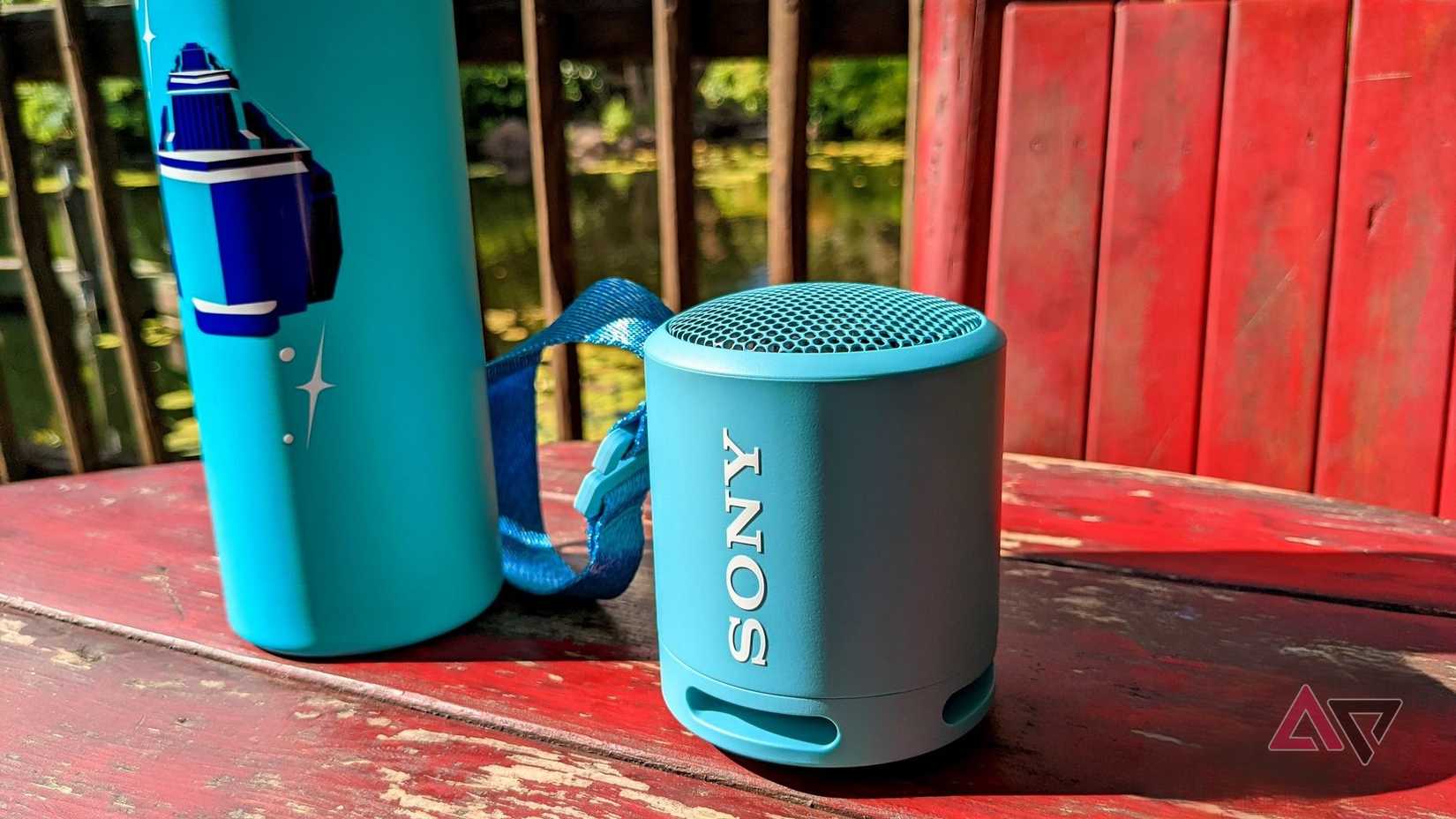 sony xb13 portable bluetooth speaker sitting on table