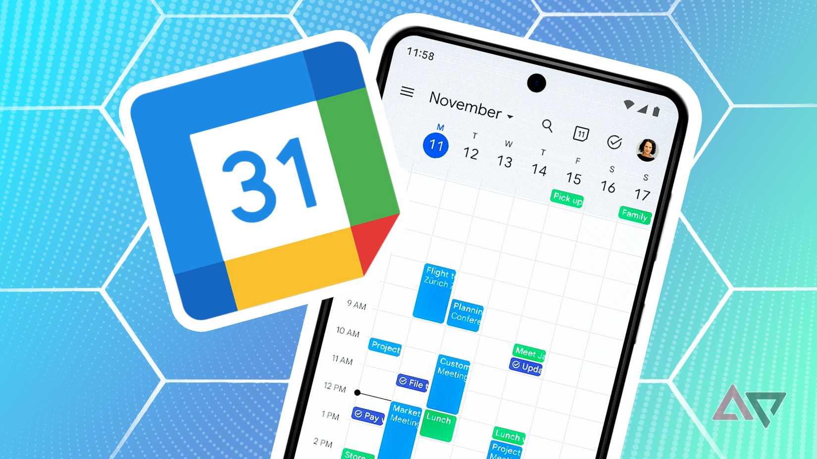 Ícone do calendário do Google contra o calendário aberto no dispositivo Android