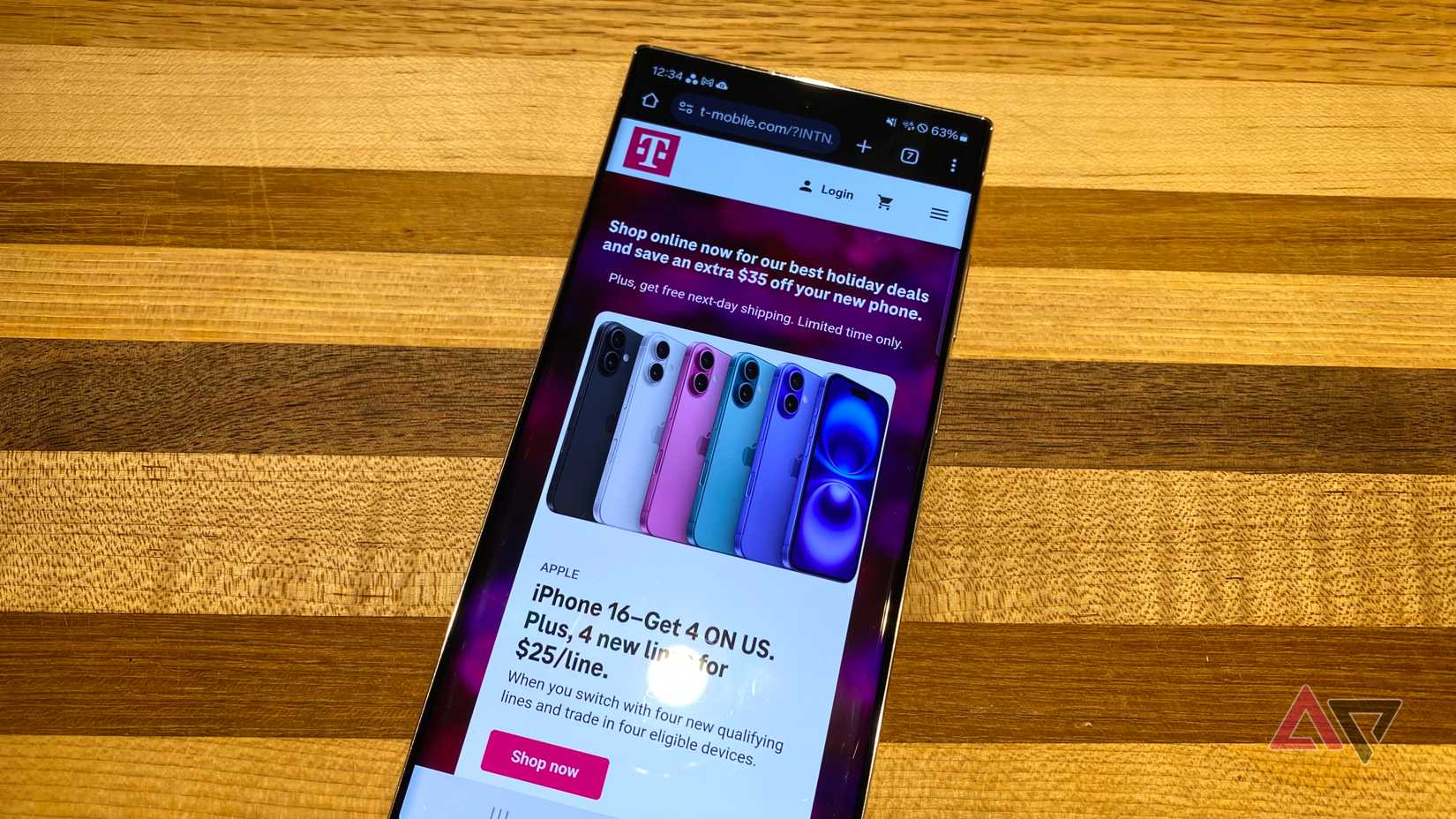T-Mobile website shown on Galaxy phone