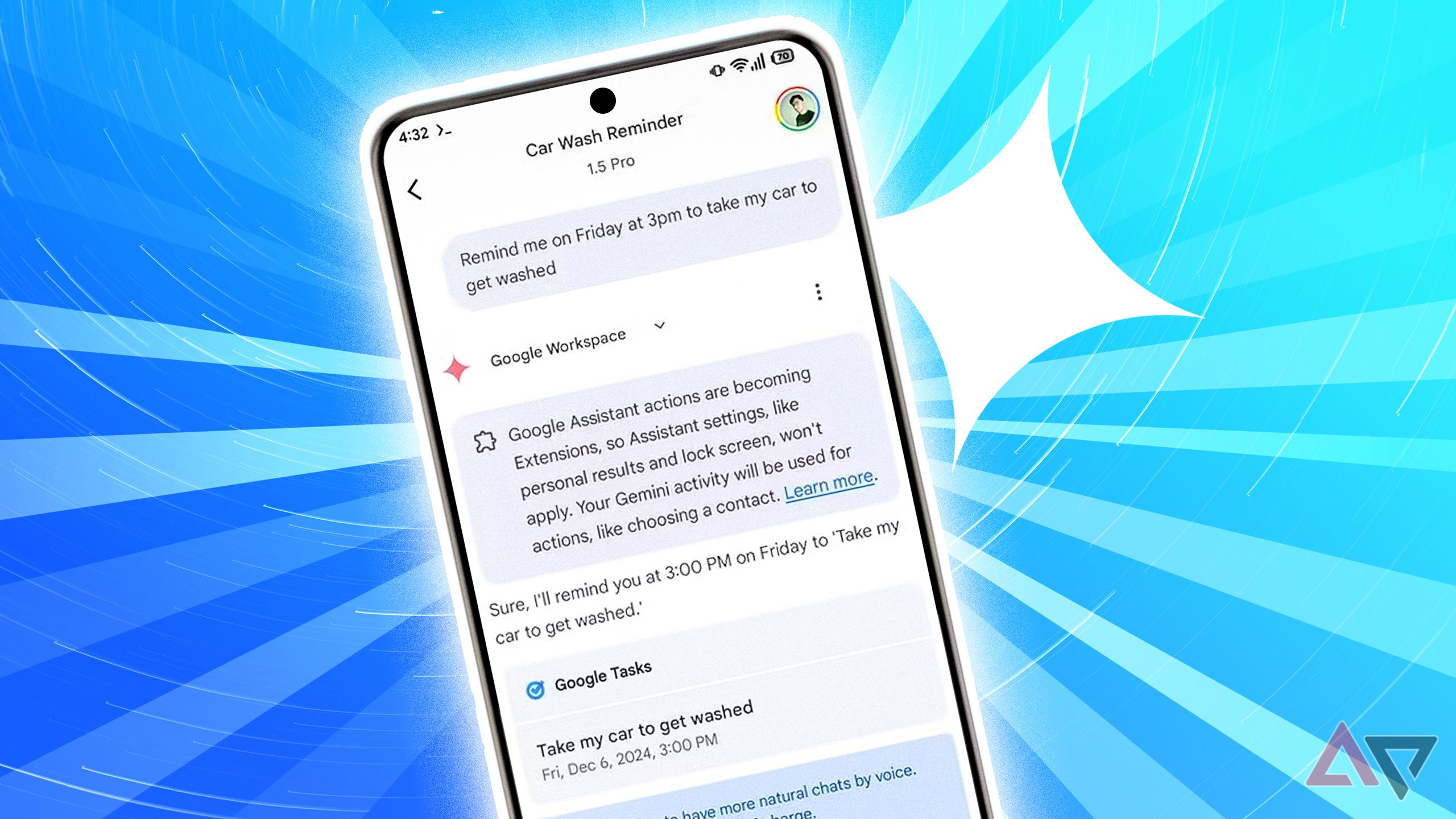 Un telefono che mostra una conversazione con Google Gemini