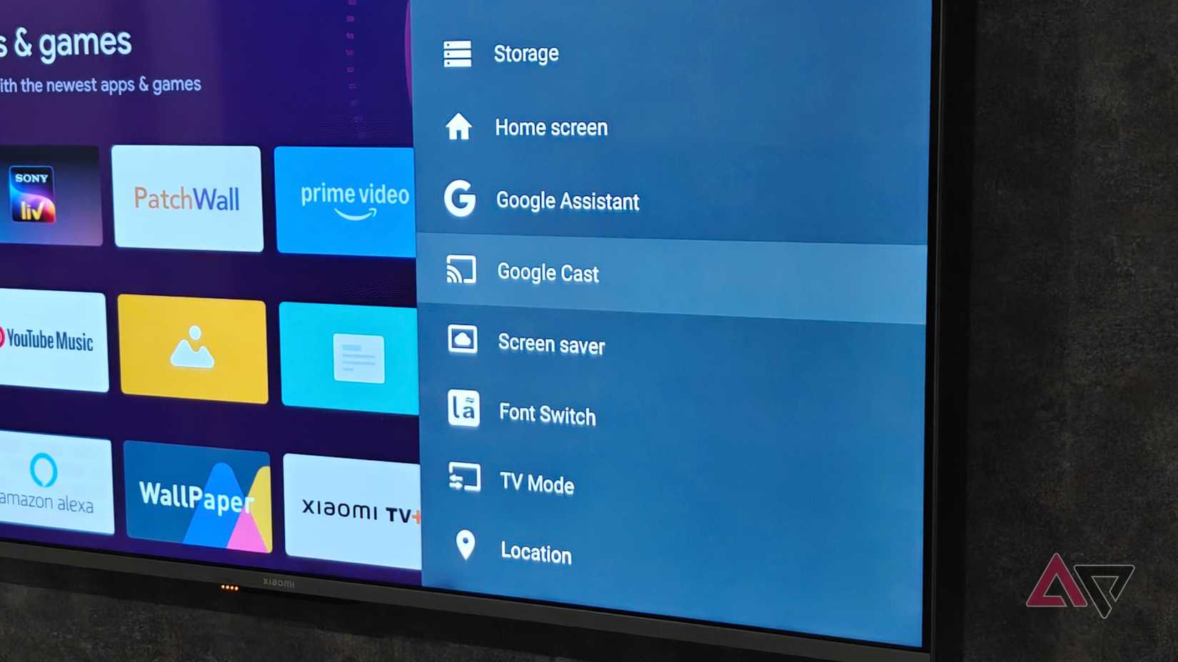 Xiaomi Android TV com logotipo do Google Cast no aplicativo Configurações