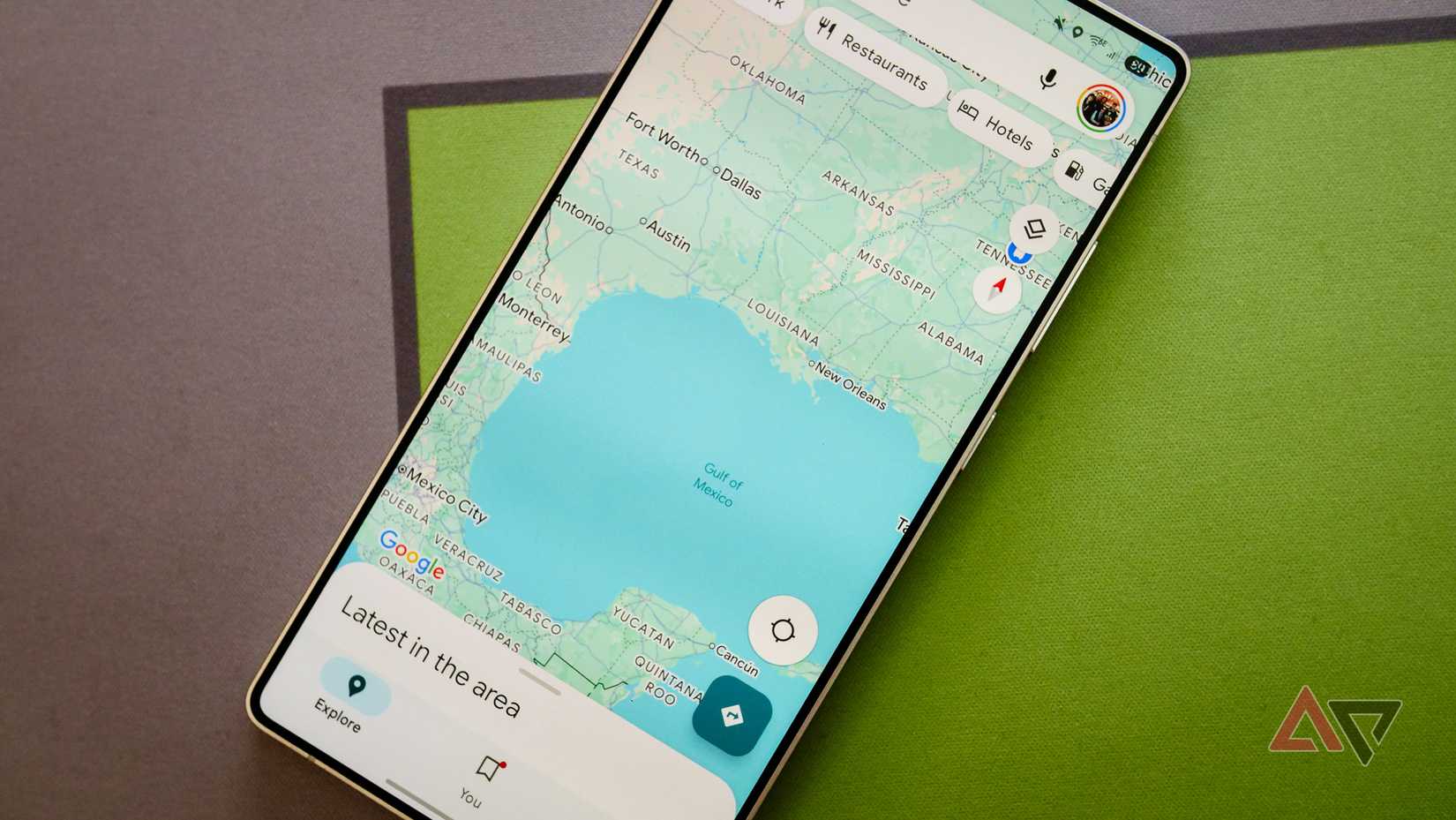 Google Maps em um Galaxy S25 Ultra mostrando o Golfo do México