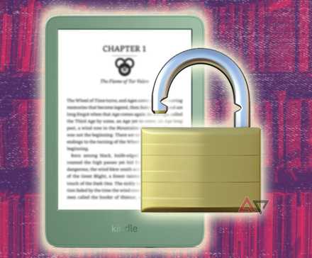 cadeado aberto no Kindle 2024 sobre o fundo da estante