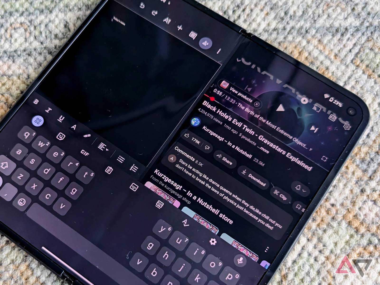 Pixel foldable split-screen interface