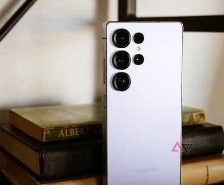 Samsung Galaxy S25 Ultra in silver, standing upright