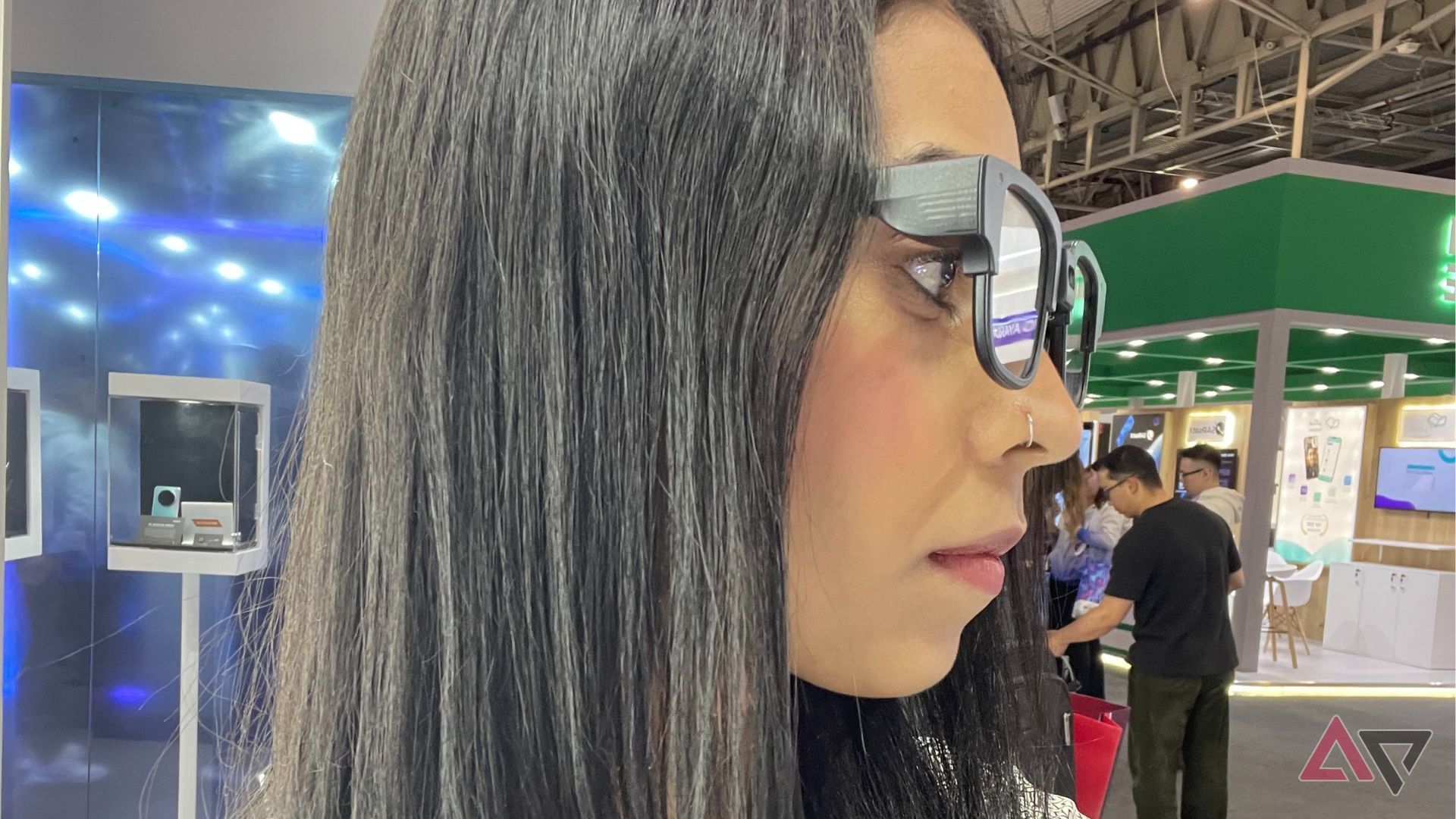 A person wearing Tecno's AI Glasses.