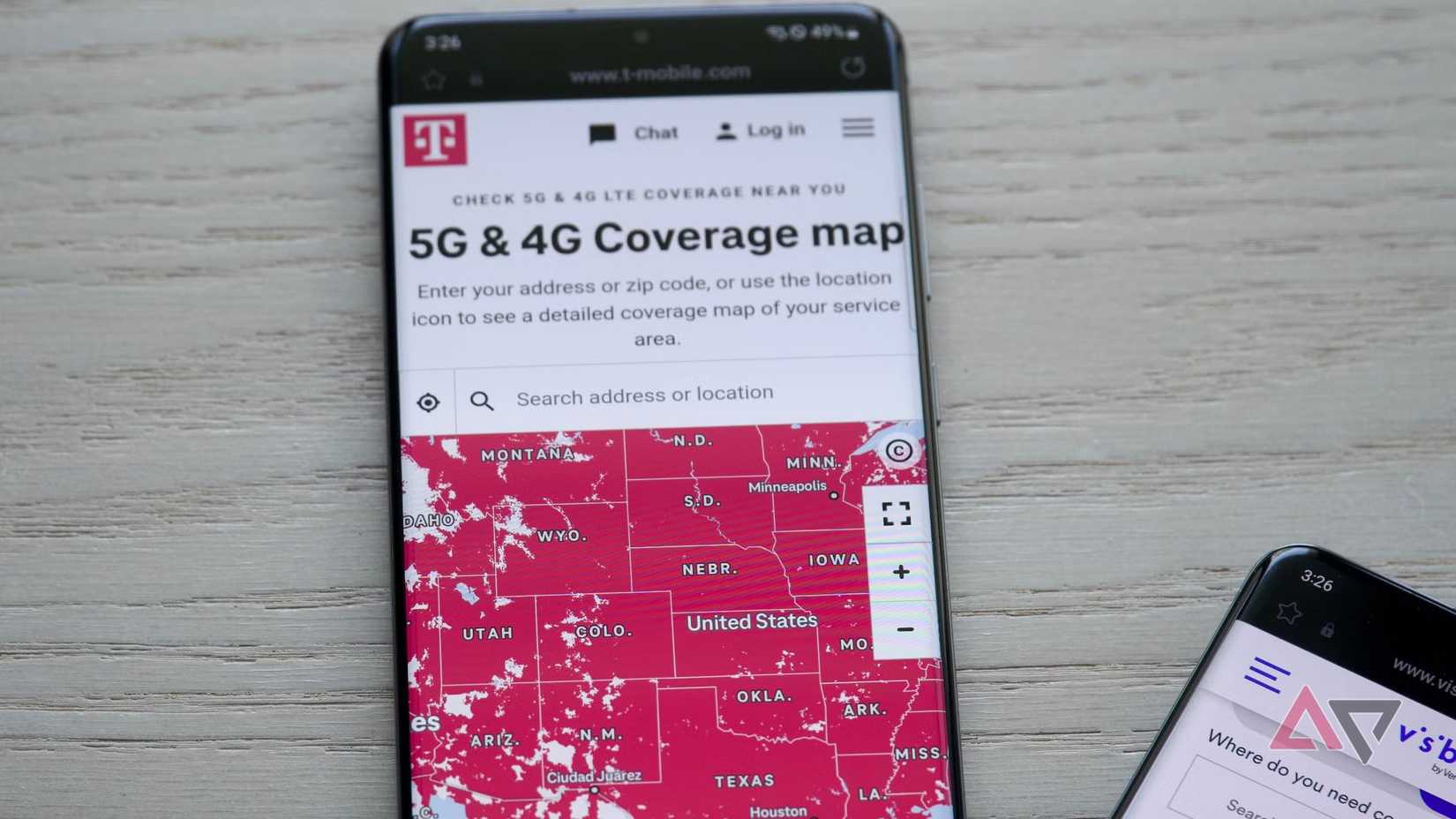 A T-Mobile coverage map on a smartphone.