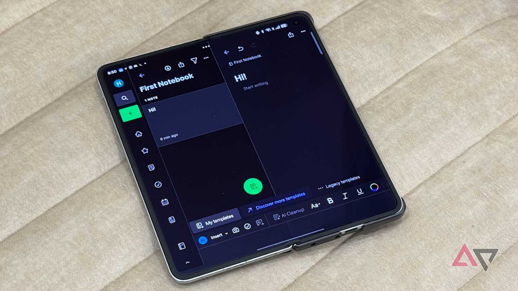 Evernote note taking app running on Oppo Find N5