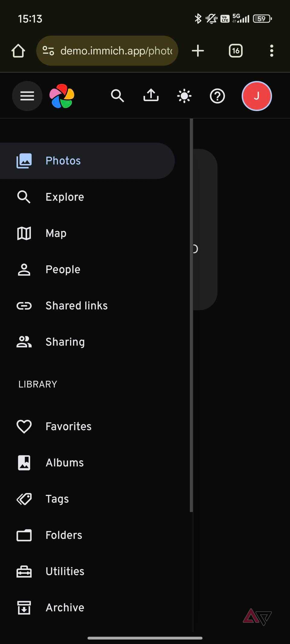 Immich side bar options