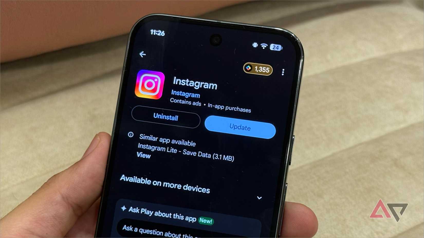 Listagem do Instagram na Google Play Store