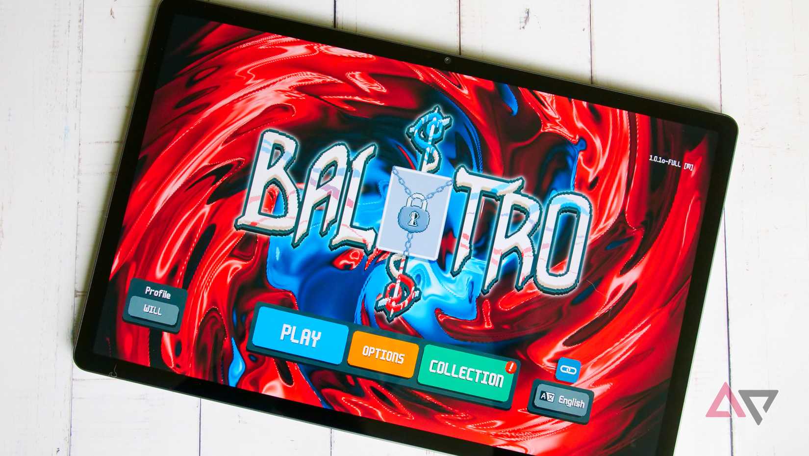 The Lenovo Idea Tab Pro with Balatro showing on its display.