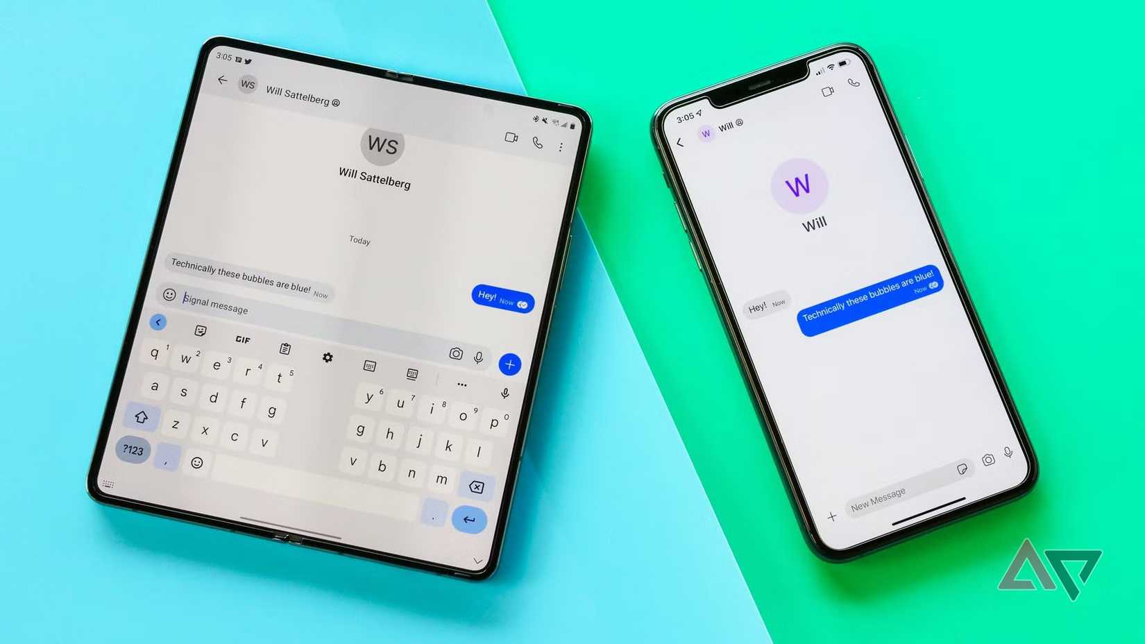 Um telefone iPhone e Android se comunicando por meio de mensagens RCS.