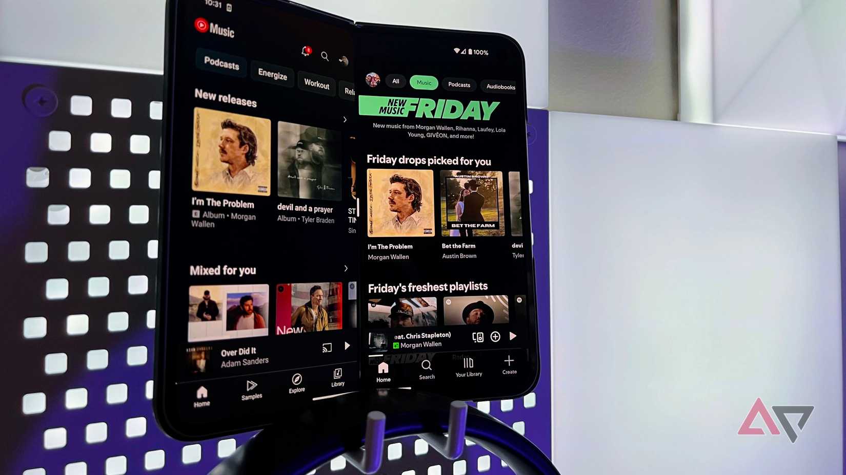 YouTube Music e Spotify no Google Pixel 9 Pro dobram