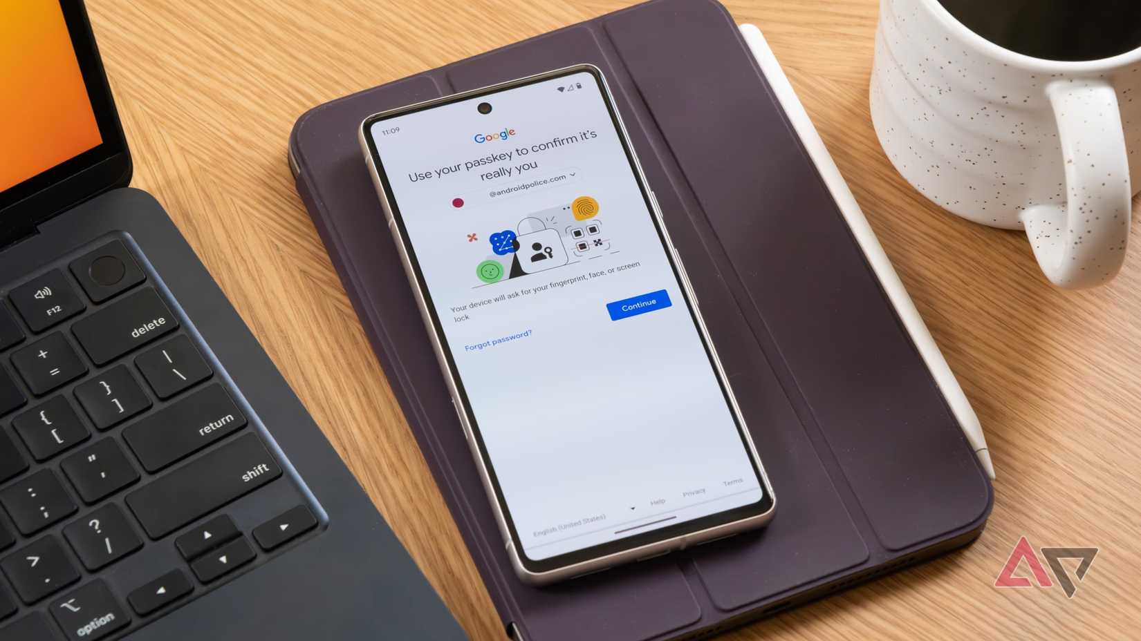 google accounts passkey screen on phone laying on top of tablet