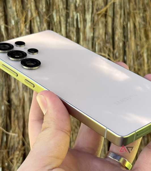 Titanium frame of the Samsung Galaxy S25 Ultra shown outdoors