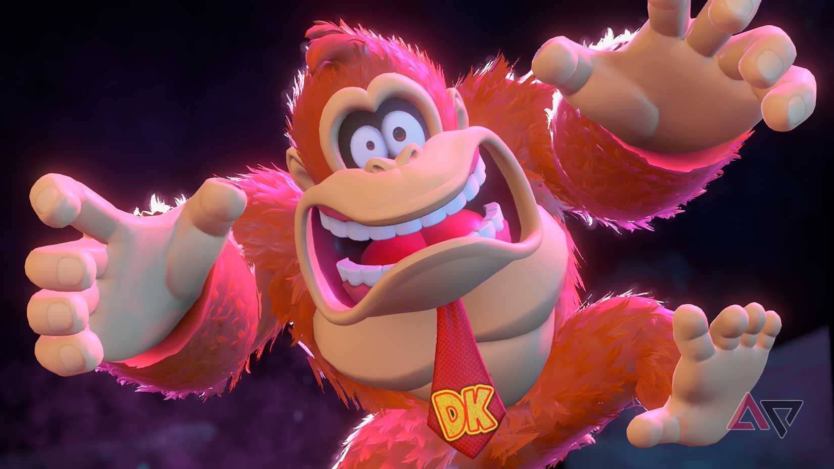 Donkey Kong looks shocked at Donkey Kong Bananza