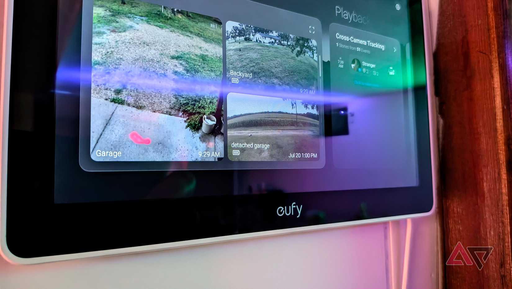     The Eufy Smart Display E10 displays the cameras and the eufy logo