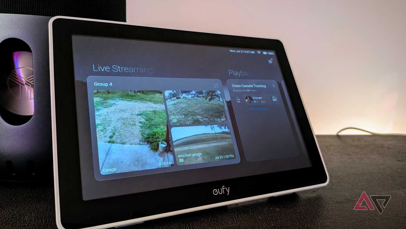 The Eufy Smart Display E10 displays the main screen based on the speaker