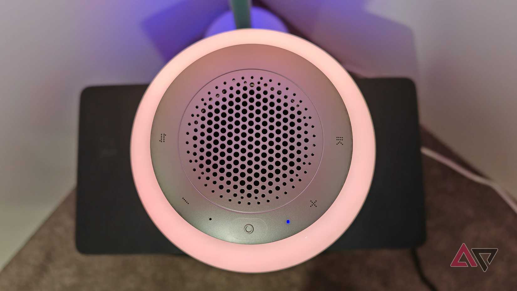 The top of the Govee Table Lamp 2 Pro x Sound from JBL shows off the speaker, buttons and microphone