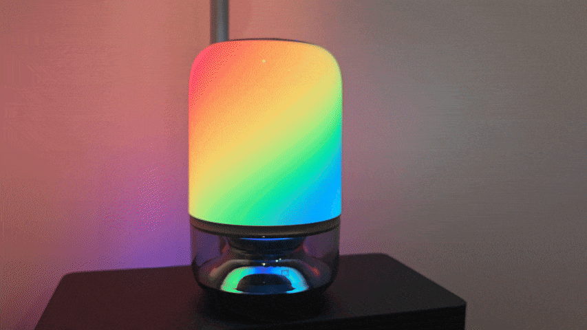 Govee Table Lamp 2 Pro x Sound by JBL gif Rainbow light with glowing light behind it.