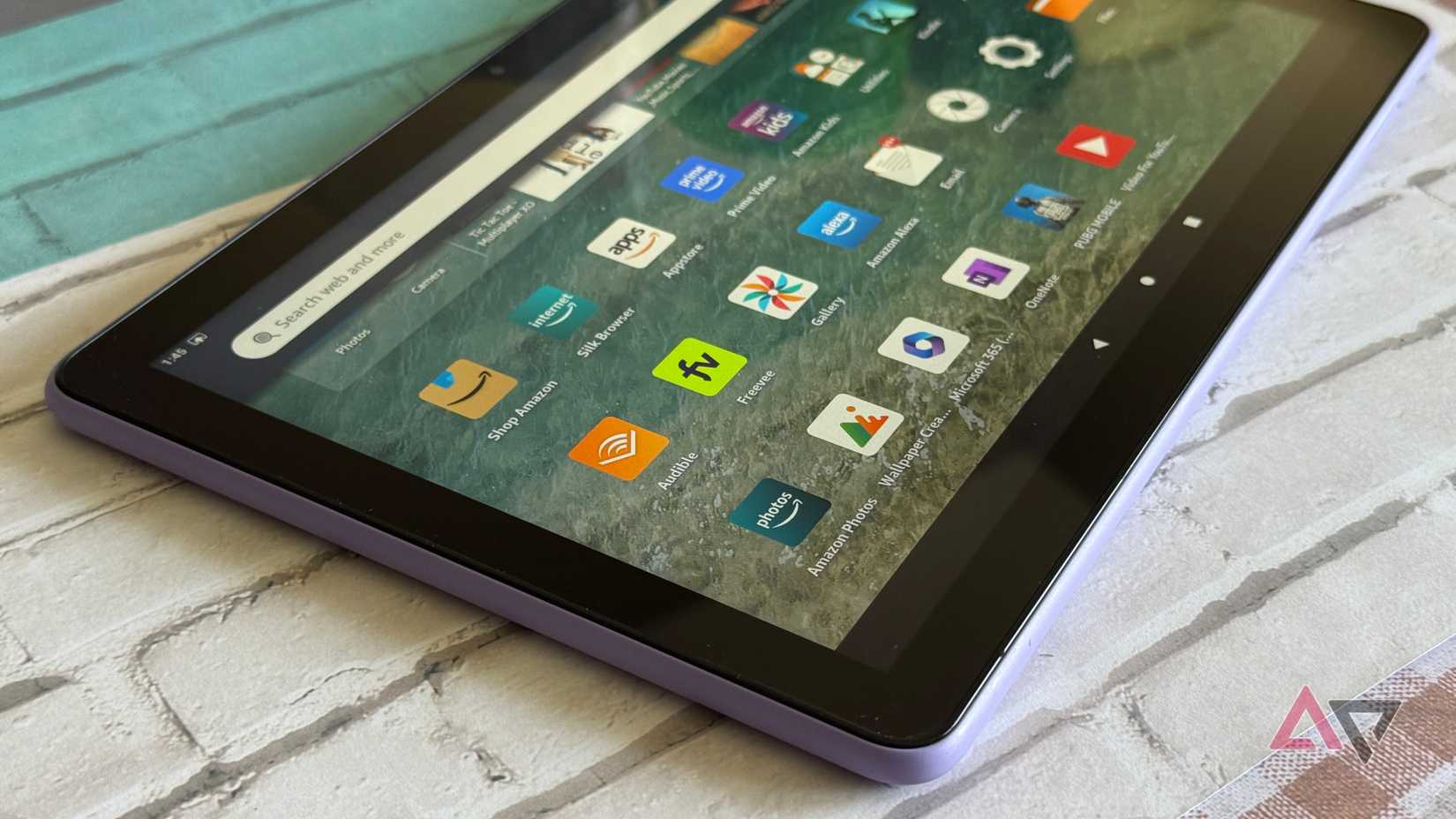 Amazon Fire HD 10 showing the home screen sideways