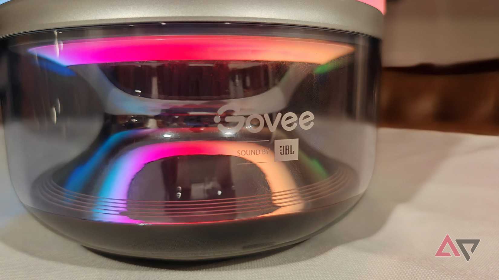 The Govee 2 Pro x Sound table lamp from JBL has a transparent base that shows rainbow lights