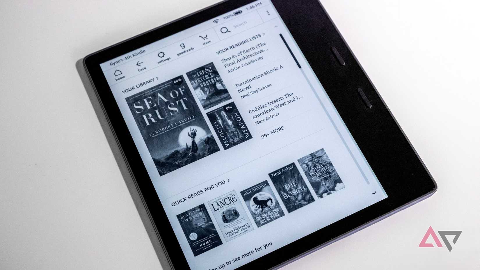 Kindle Oasis showing home screen on white background