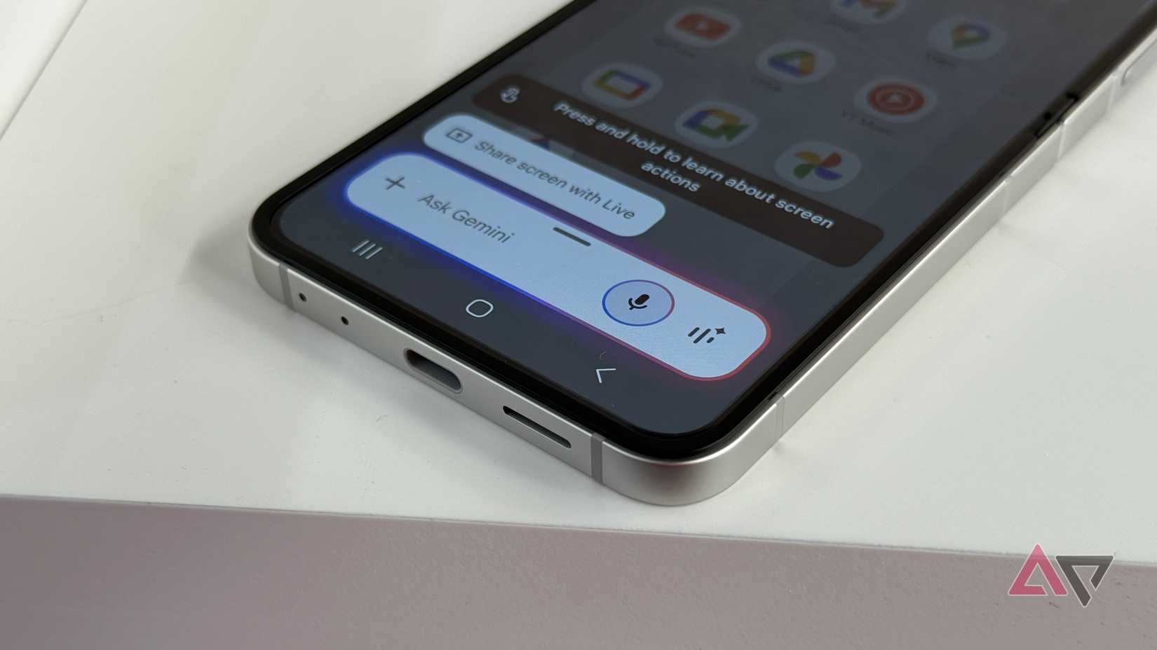 The Samsung Galaxy Z Flip 7 in the open position and showing Gemini