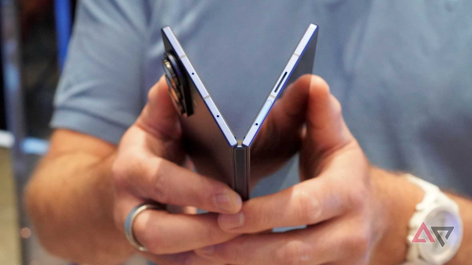 A person opening the Samsung Galaxy Z Fold 7