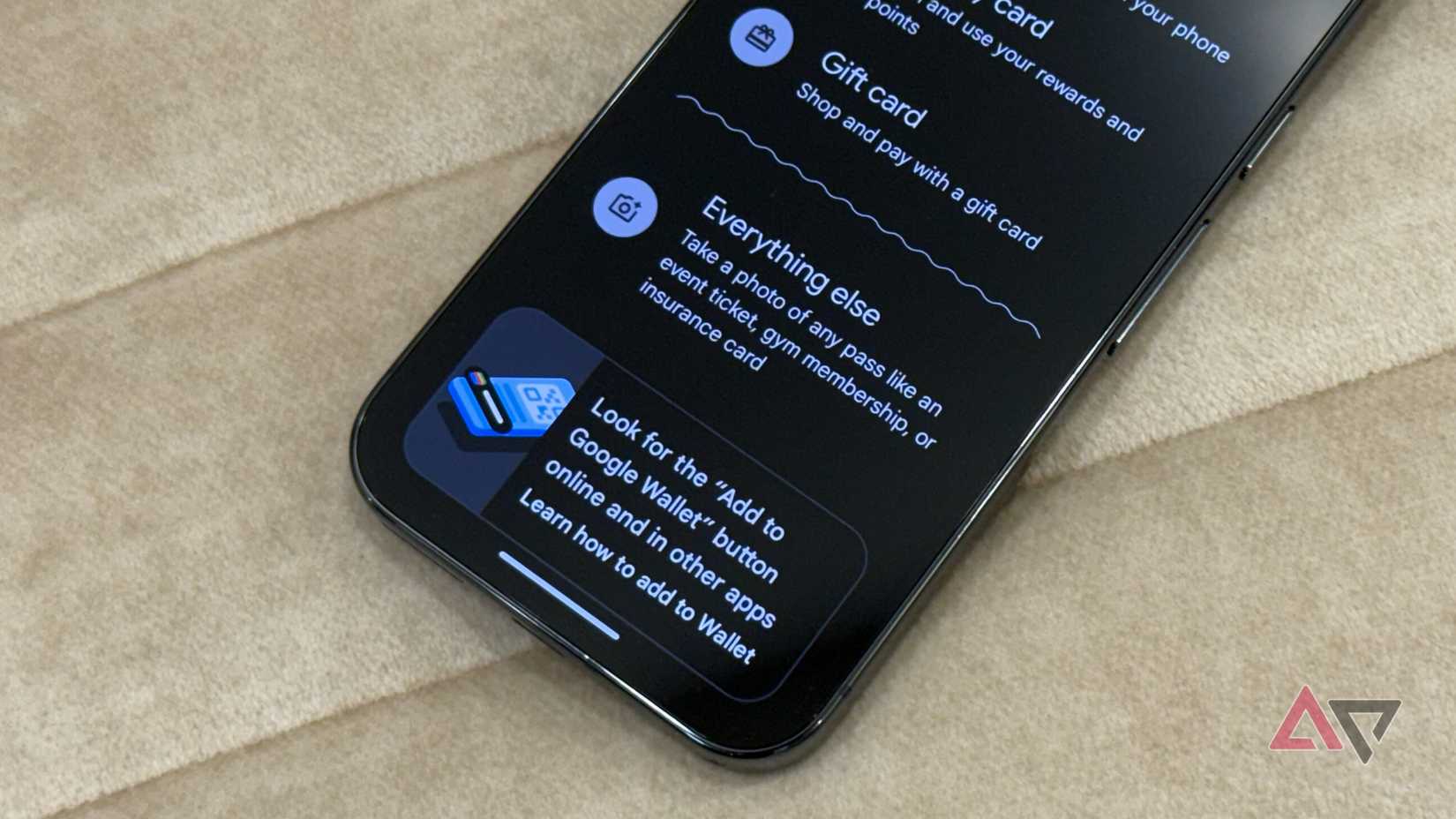 Everything else option in Google Wallet