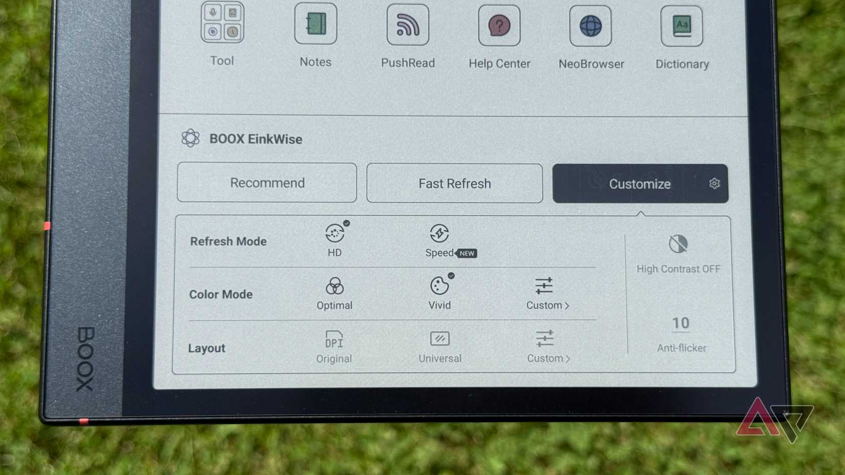 Einkwise settings on Boox Note Air4 C