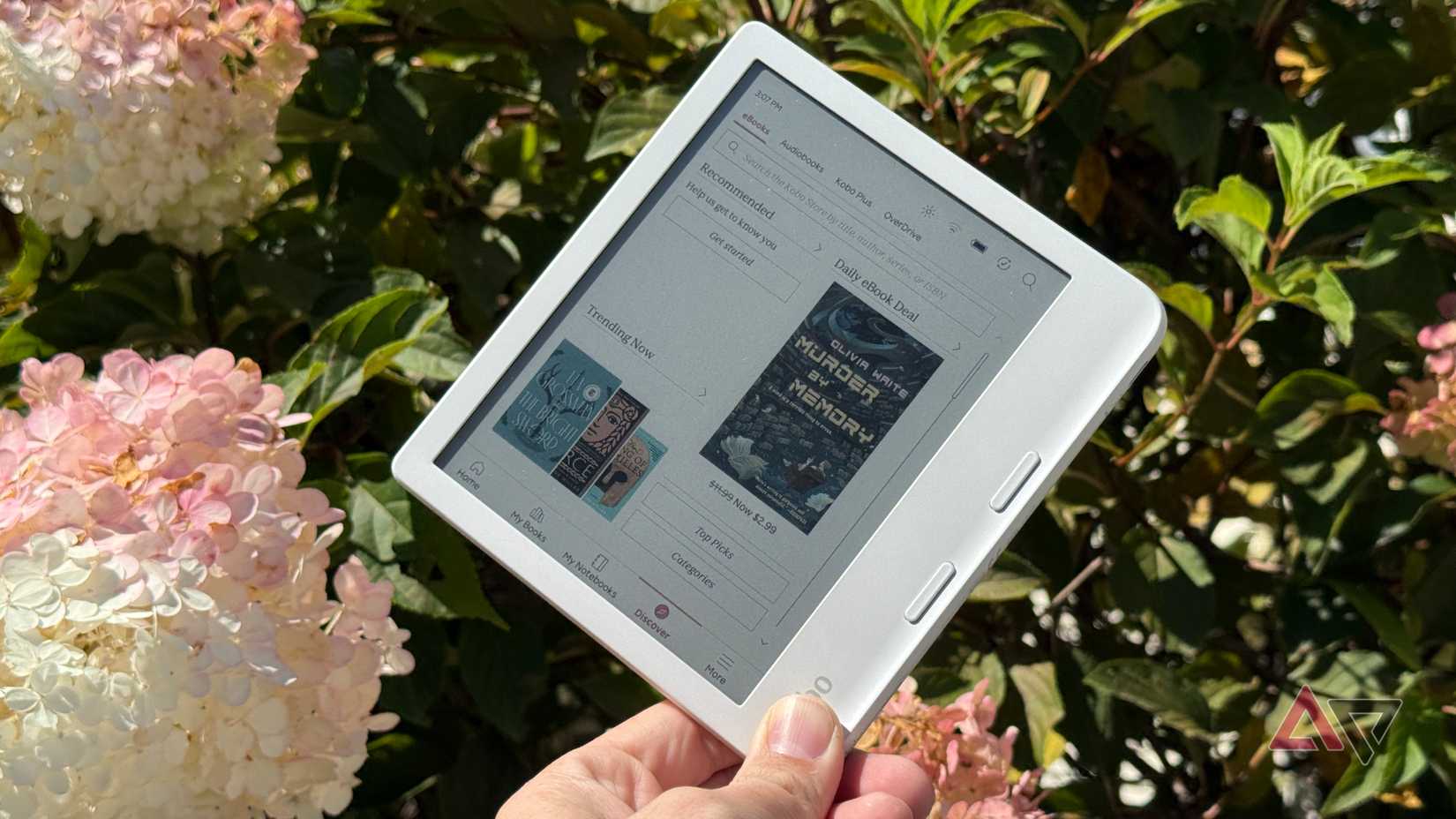 Kobo Libra Color encostado em flores