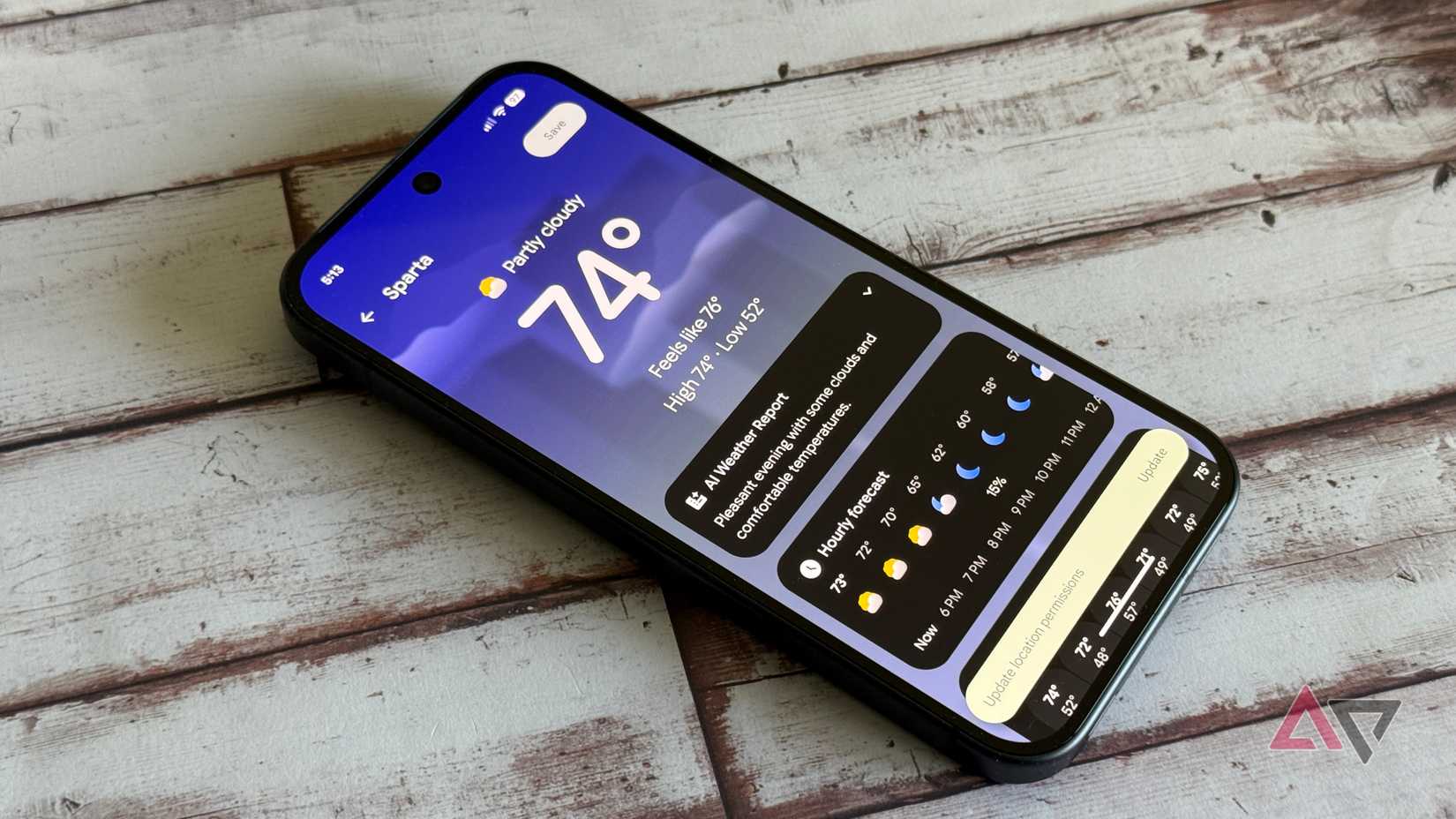Updated weather app on the Google Pixel 10