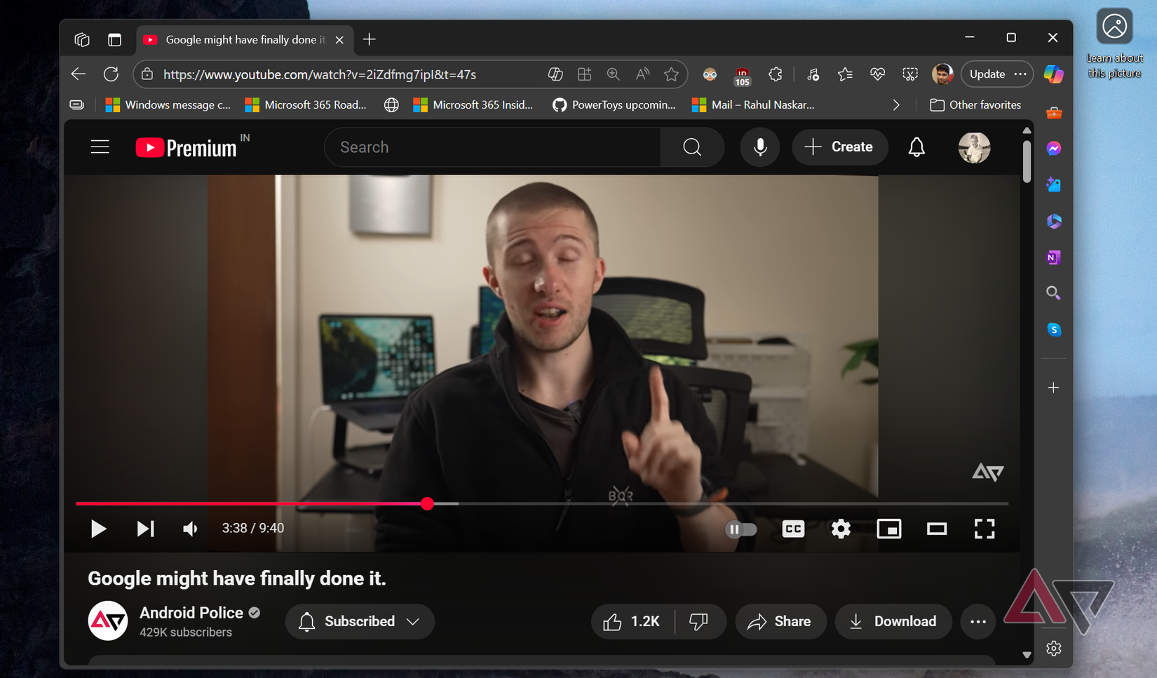 لقطة شاشة تظهر قناة Android Police على YouTube
