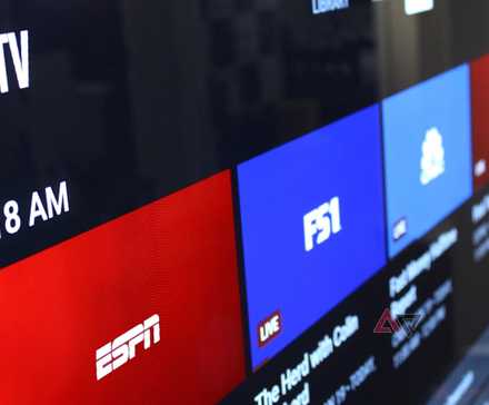 A picture of YouTube TV running on a TV showing ESPN and FS1 channels
