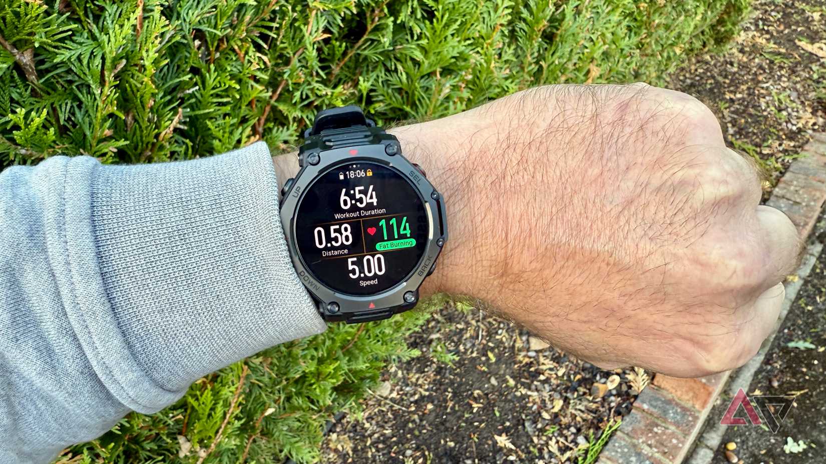 A person wearing the Amazfit T-Rex 3 Pro