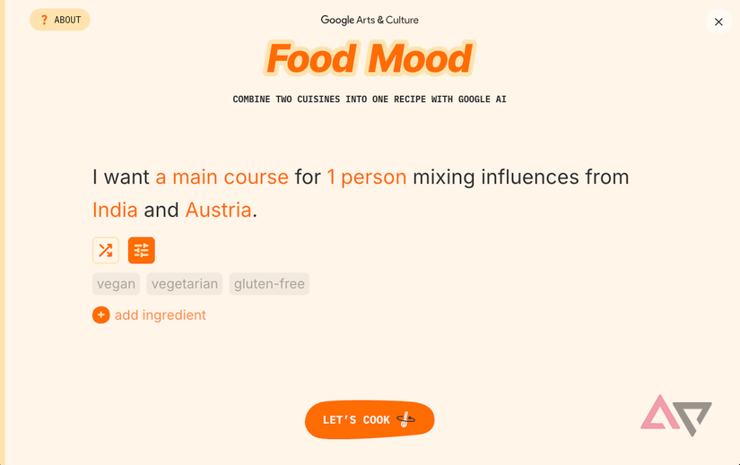 Google Food Mood homepage