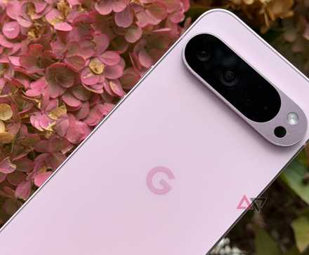 Google Pixel 9 Pro XL contra flores rosa