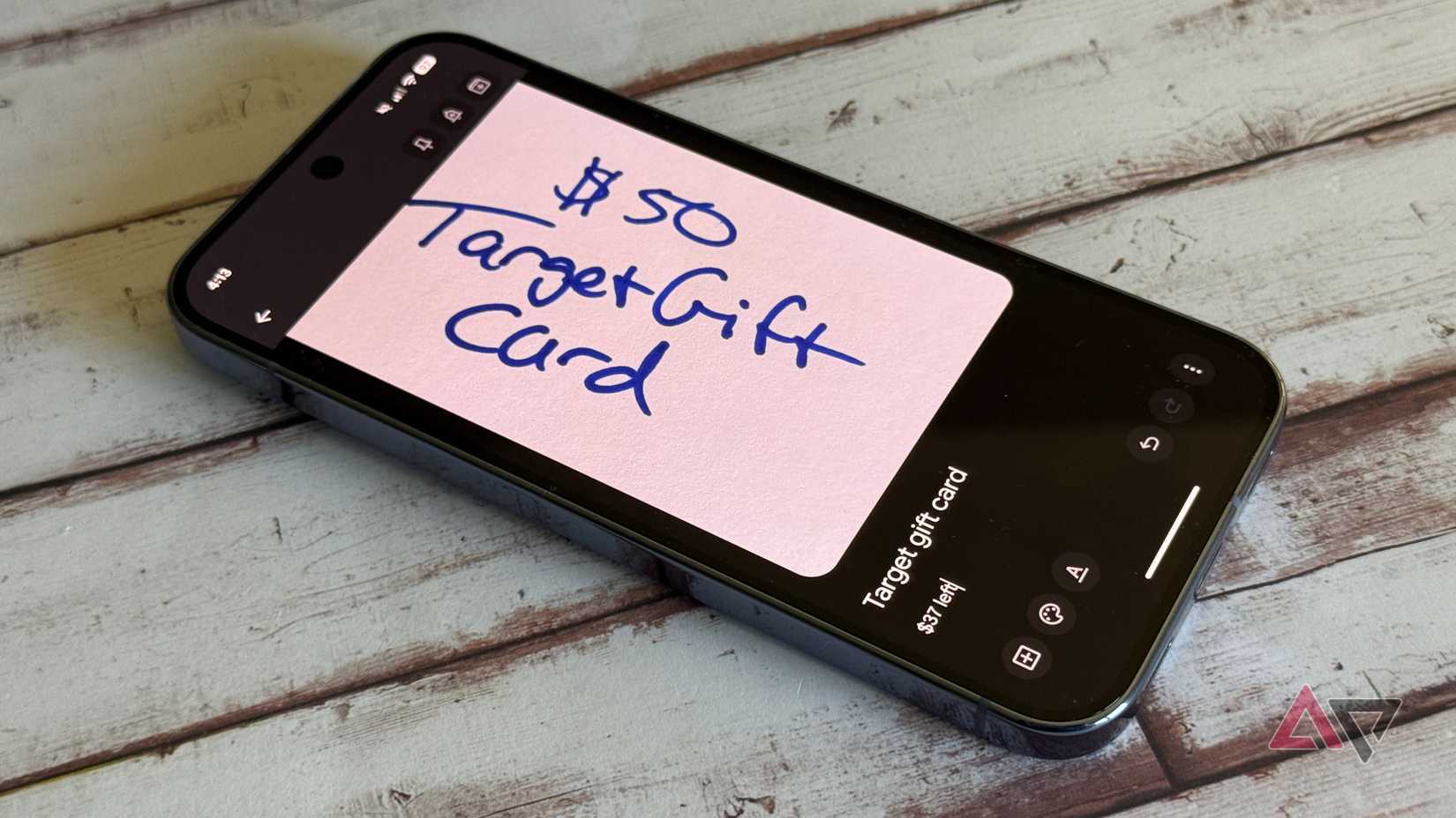 Google Keep with a pretend picture of a gift card