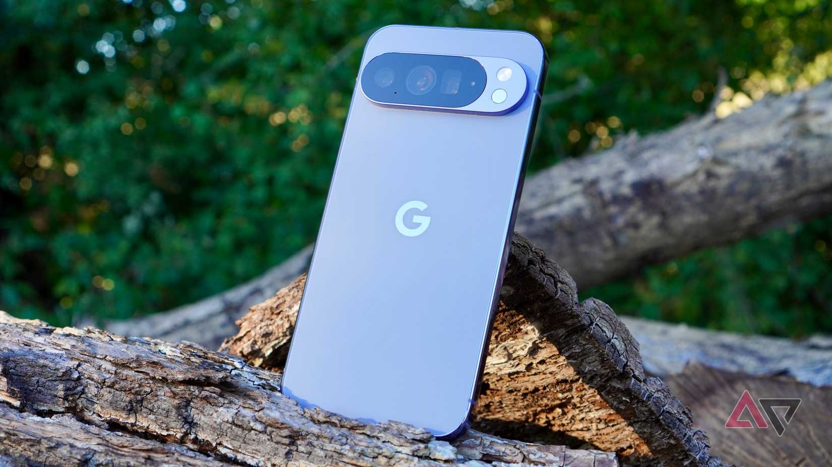 The Google Pixel 10 Pro XL on a log
