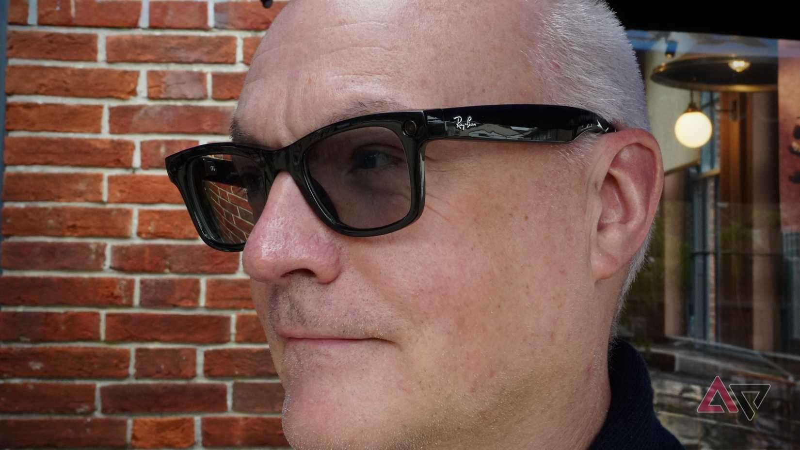 A person wearing the Ray-Ban Meta smartglasses
