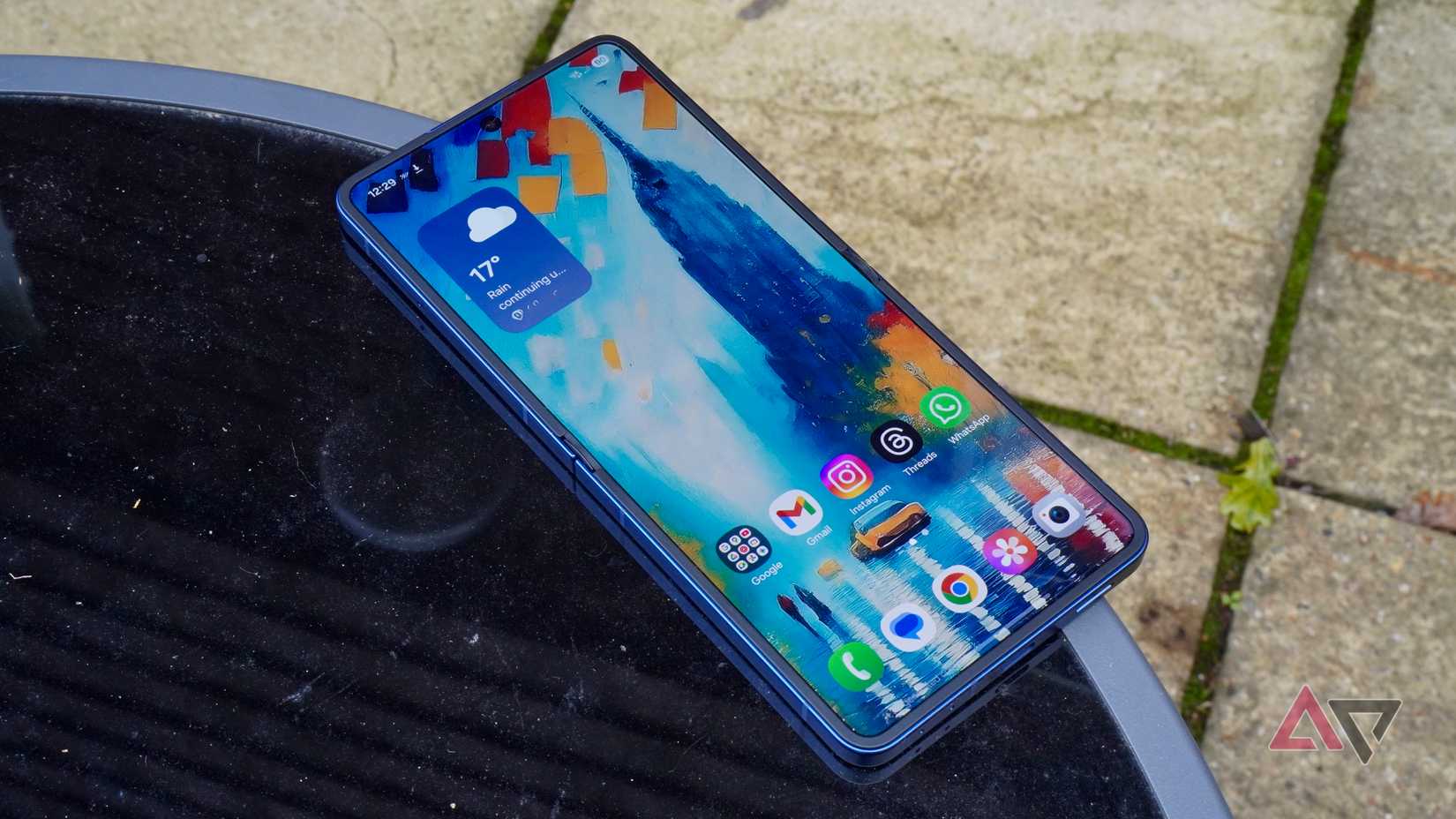The open Samsung Galaxy Z Flip 7 on a table