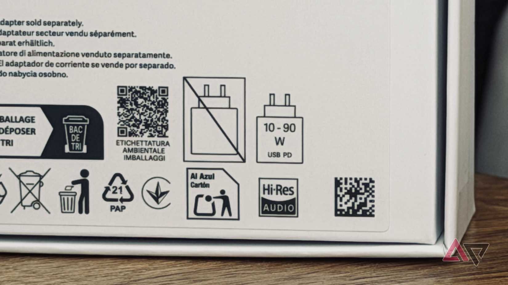 The pictogram showing no charger inside a phone box
